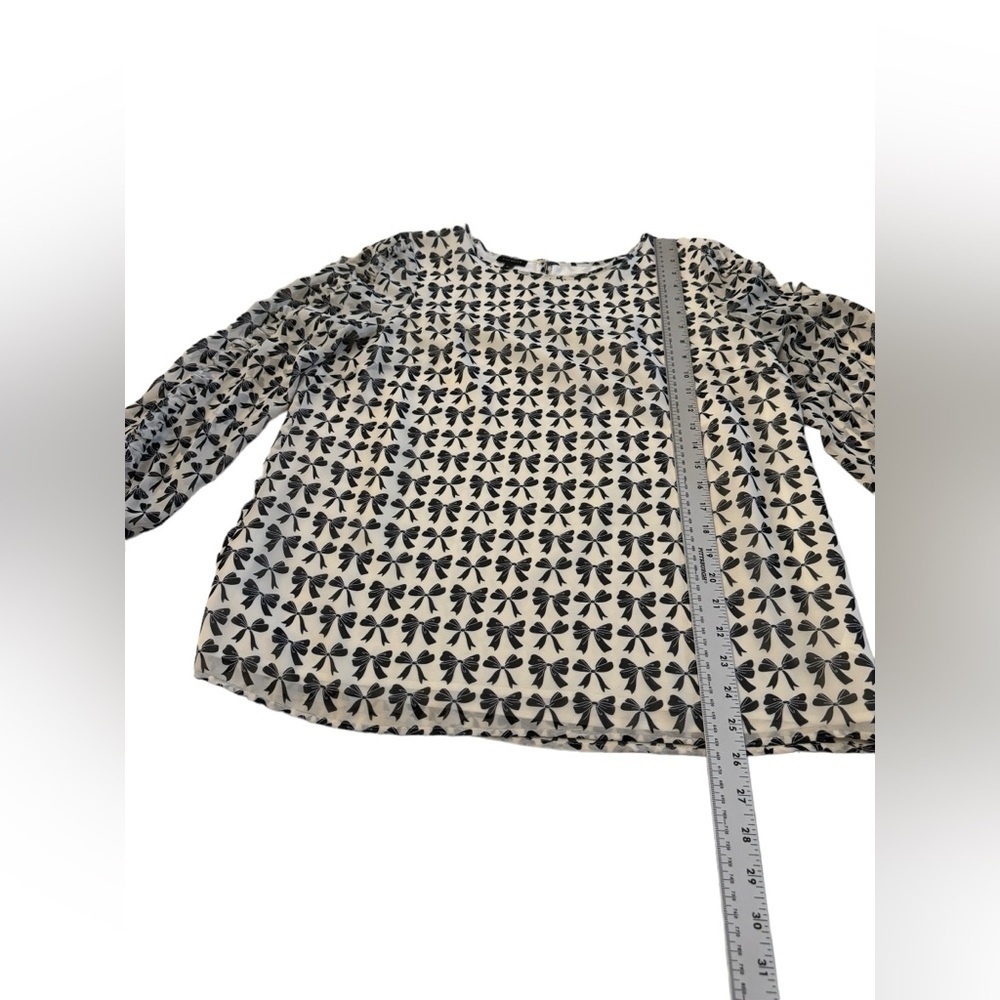 Talbots Bow Patterned Blouse White Black Long Sle… - image 8